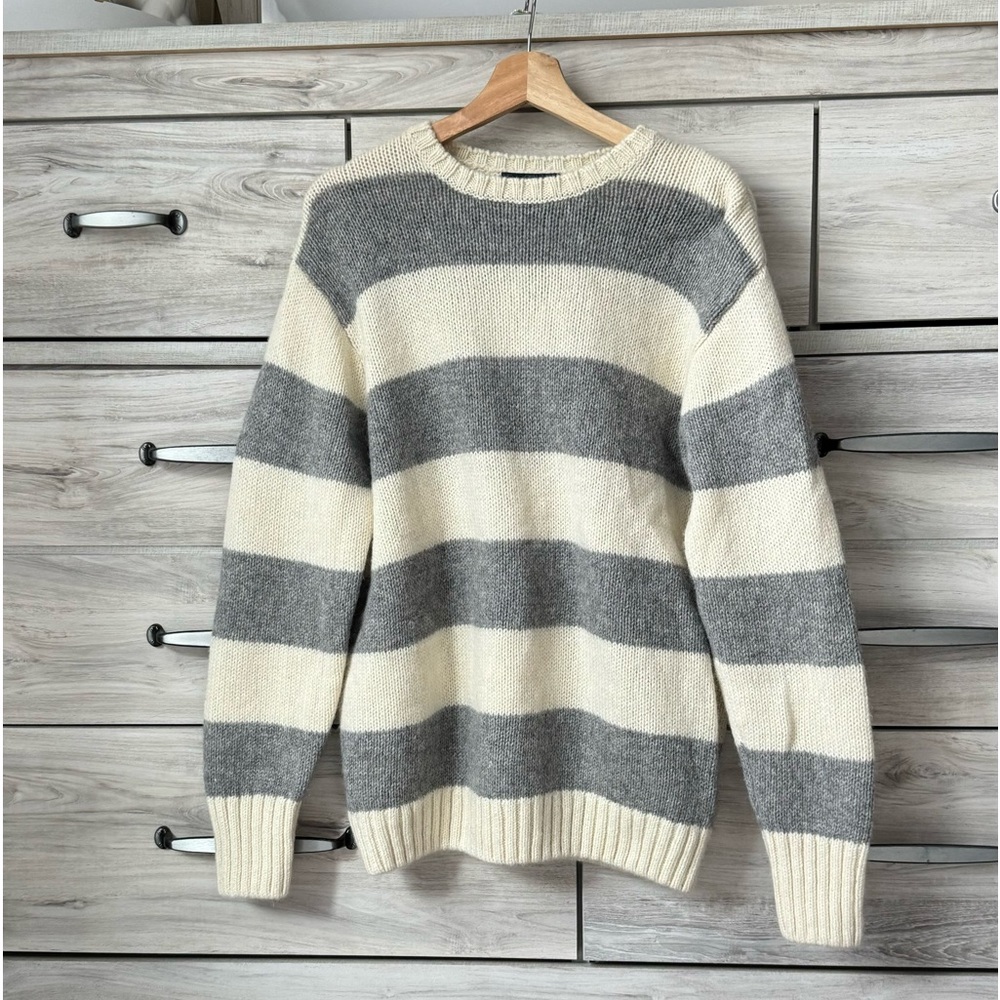 Brandy Melville %90 wool knit striped sweater size L soft gray and cream color